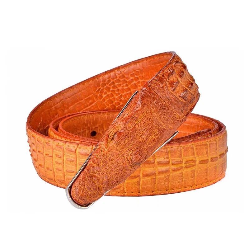 Bælter Til Mænd Med Eksotisk Alligator-print I Læder - Orange