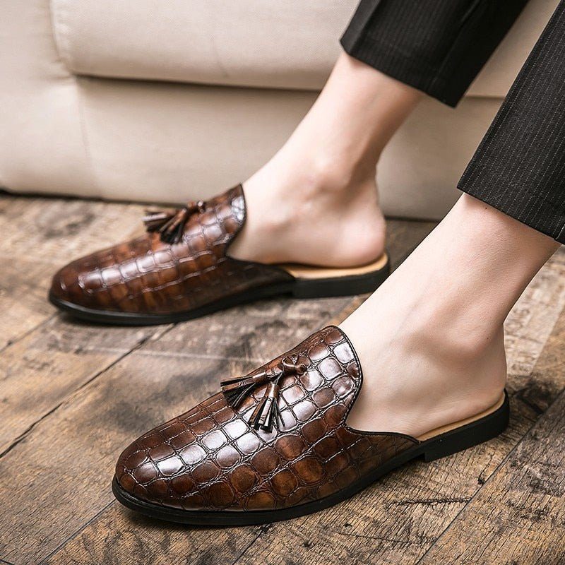 Formelle Sko Herre Chic Komfortable Krokodille Mønster Slip-on Mules - Kaffe