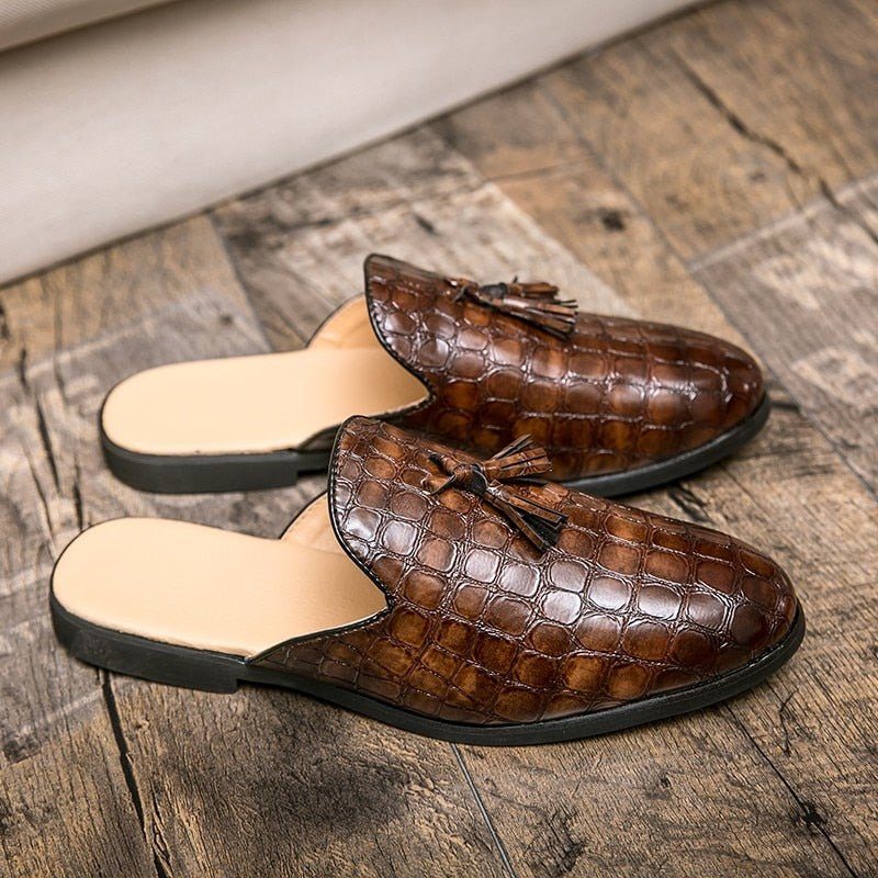 Formelle Sko Herre Chic Komfortable Krokodille Mønster Slip-on Mules - Kaffe