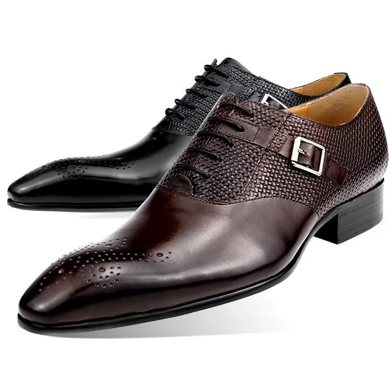 Formelle Sko Herre Elegant Groom Brogue Læder Snøresko - Kaffe