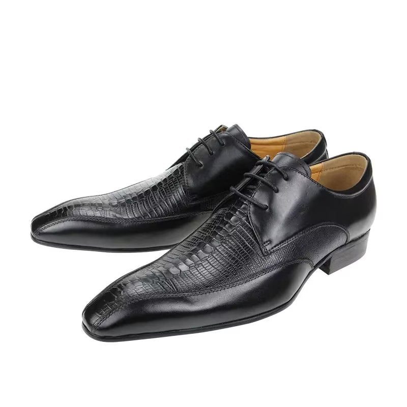 Formelle Sko Herre Elegant Krokodillelæder Luksus Brogue Oxford - Sort