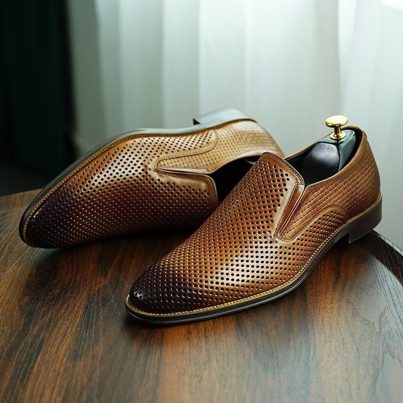 Formelle Sko Herre Elegant Læder Brogue Style Bryllup Slip-ons - Brun