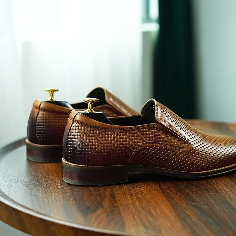 Formelle Sko Herre Elegant Læder Brogue Style Bryllup Slip-ons - Brun