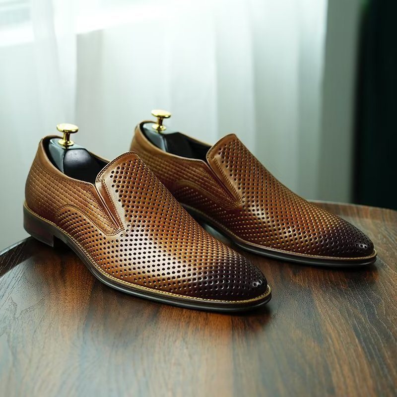 Formelle Sko Herre Elegant Læder Brogue Style Bryllup Slip-ons - Brun