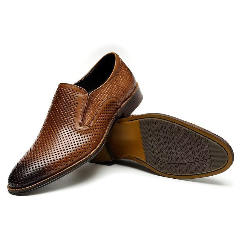 Formelle Sko Herre Elegant Læder Brogue Style Bryllup Slip-ons - Brun