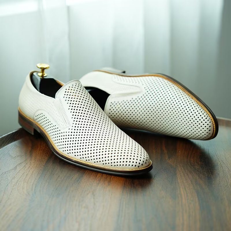 Formelle Sko Herre Elegant Læder Brogue Style Bryllup Slip-ons - Hvid