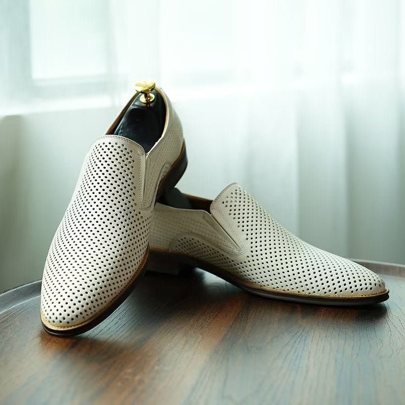 Formelle Sko Herre Elegant Læder Brogue Style Bryllup Slip-ons - Hvid