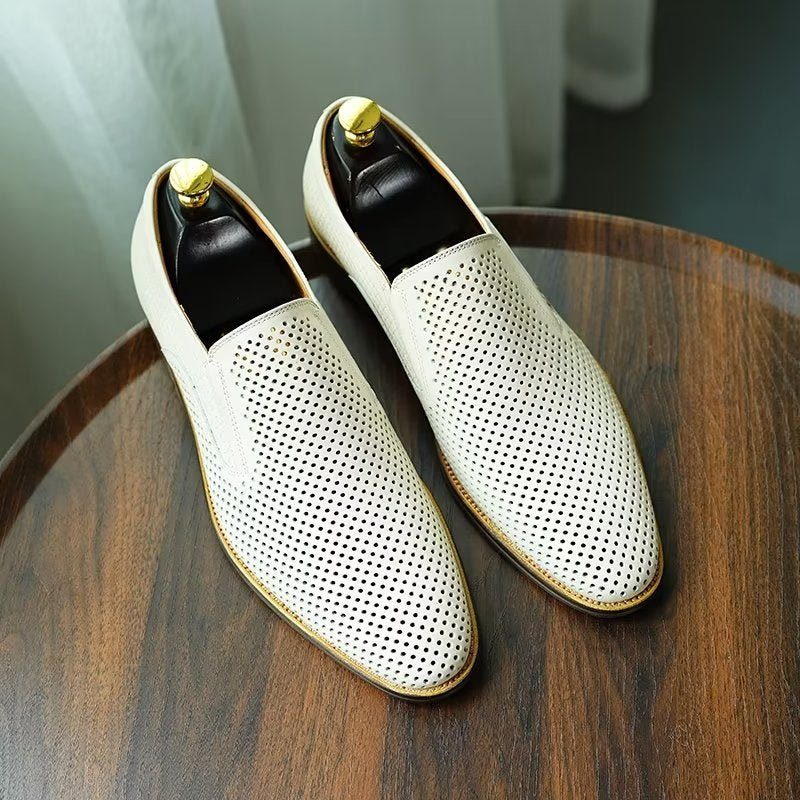 Formelle Sko Herre Elegant Læder Brogue Style Bryllup Slip-ons - Hvid