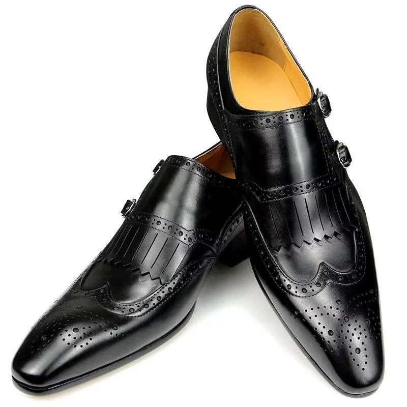 Formelle Sko Herre Læder Luksus Metal Elegante Brogue Bryllupssko - Sort