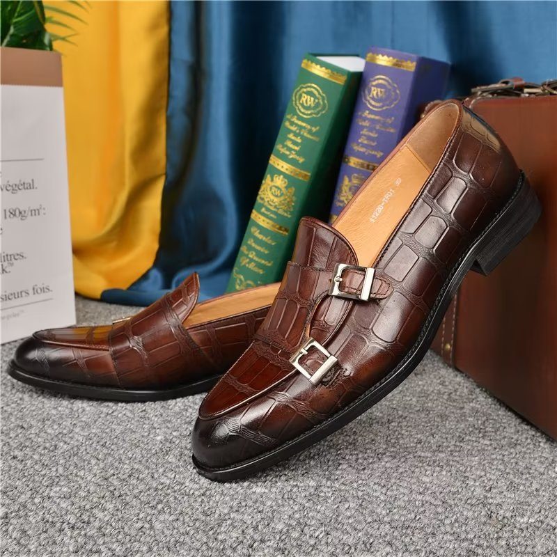 Formelle Sko Herre Med Eksotisk Tekstur Modish Monkstrap Dress - Kaffe