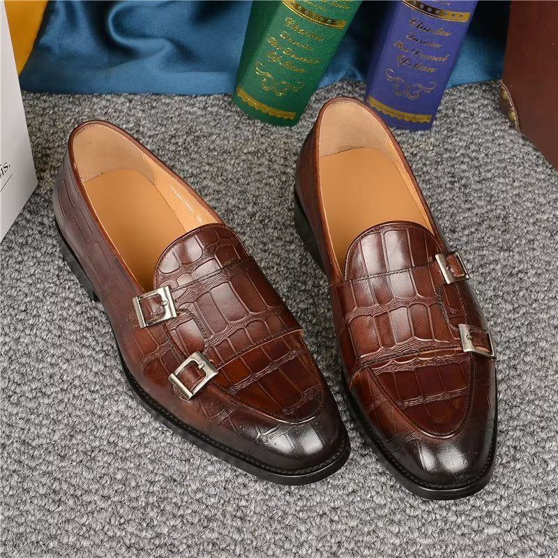 Formelle Sko Herre Med Eksotisk Tekstur Modish Monkstrap Dress - Kaffe