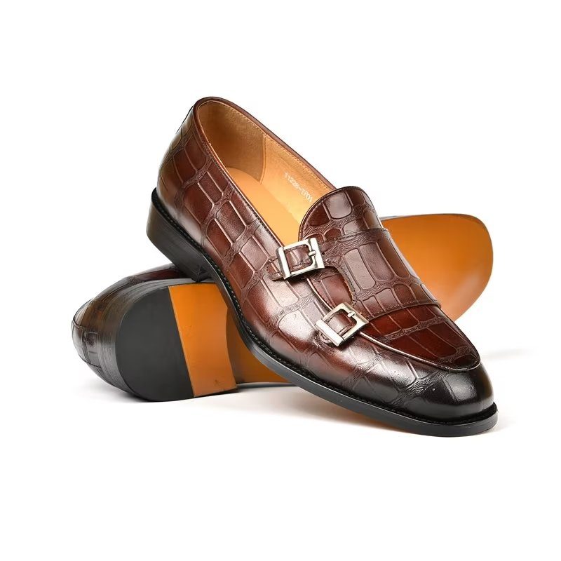 Formelle Sko Herre Med Eksotisk Tekstur Modish Monkstrap Dress - Kaffe