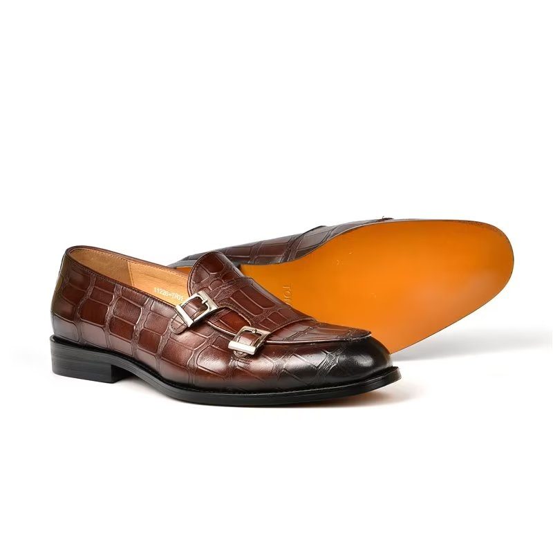 Formelle Sko Herre Med Eksotisk Tekstur Modish Monkstrap Dress - Kaffe