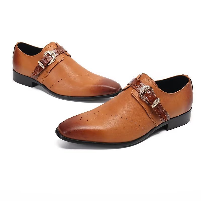 Formelle Sko Herre Monkstraps Elegante Slip-ons Med Ægte Læder - Brun