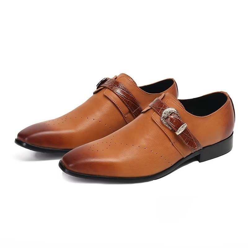 Formelle Sko Herre Monkstraps Elegante Slip-ons Med Ægte Læder - Brun