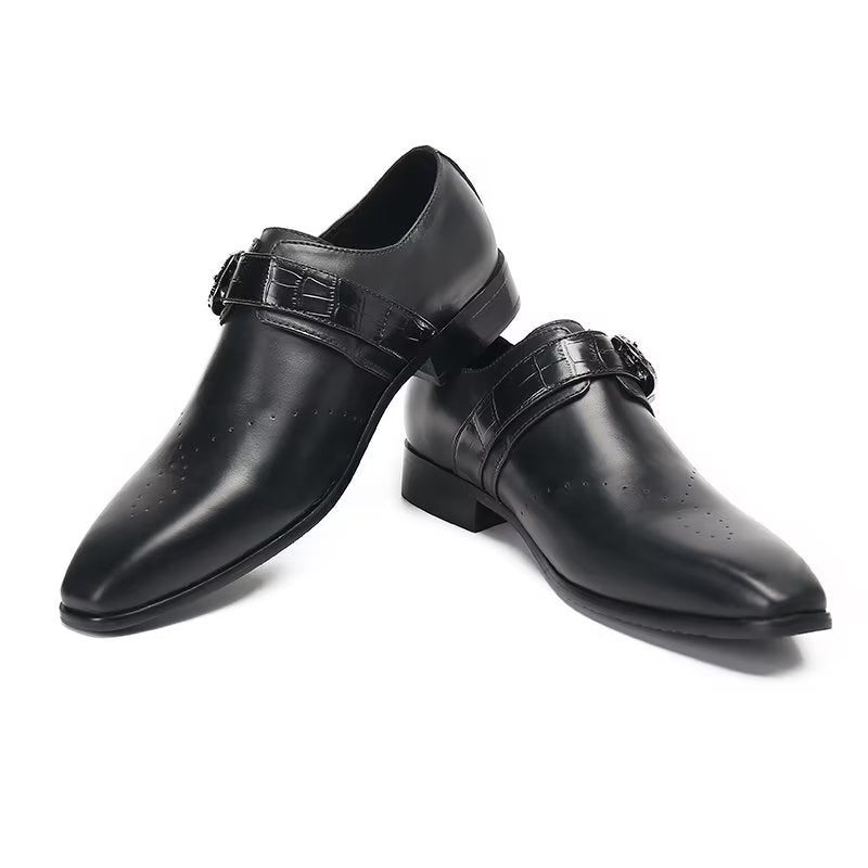 Formelle Sko Herre Monkstraps Elegante Slip-ons Med Ægte Læder - Sort