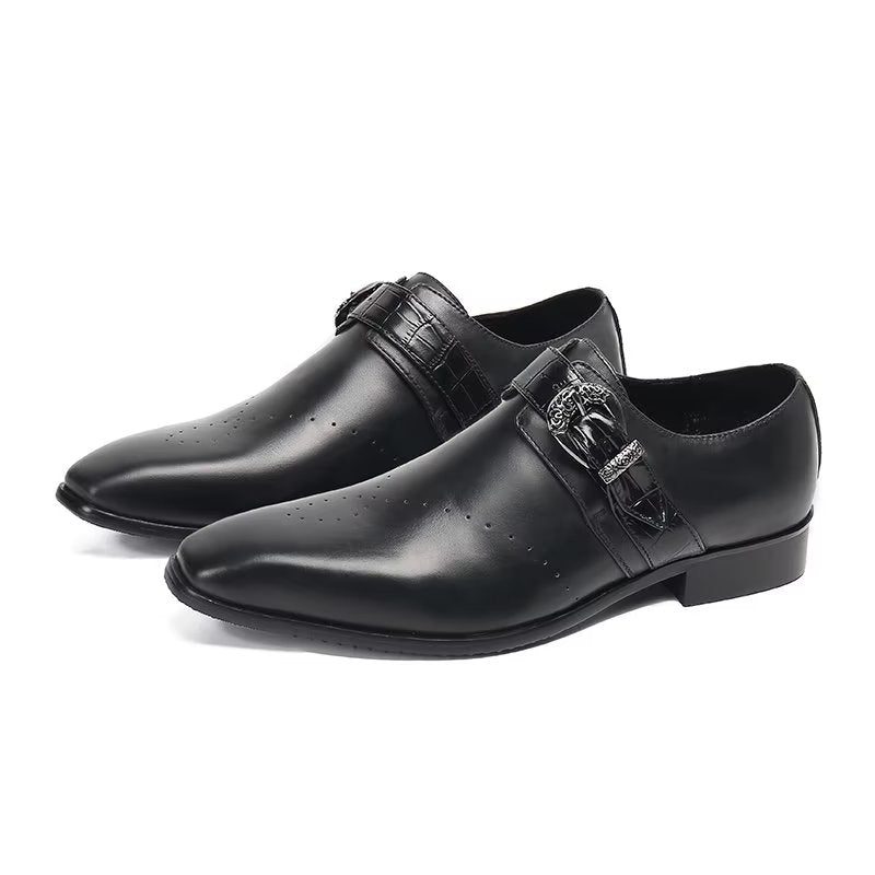 Formelle Sko Herre Monkstraps Elegante Slip-ons Med Ægte Læder - Sort