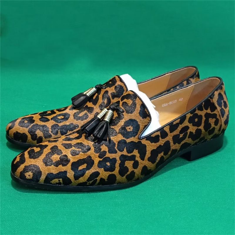 Formelle Sko Til Mænd Prestige Loafers Med Spids Tå I Ægte Læder - Leopard