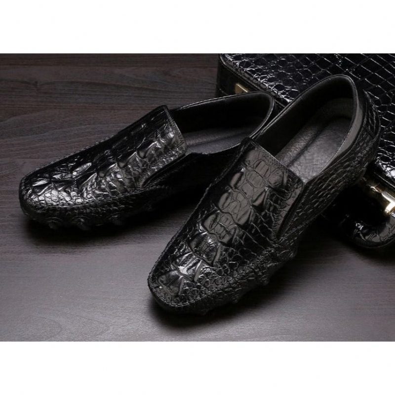 Herre Fritidssko Luksus Alligator Texture Slip-on Oxford Sko - Sort