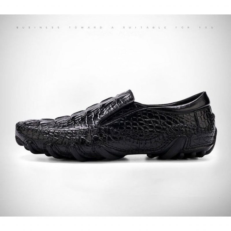 Herre Fritidssko Luksus Alligator Texture Slip-on Oxford Sko - Sort