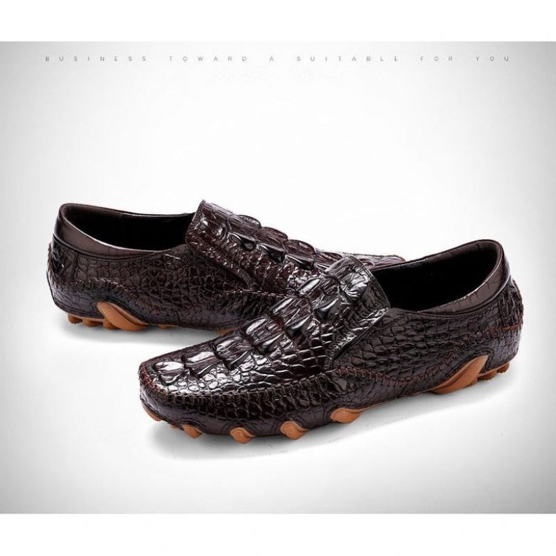 Herre Fritidssko Luksus Alligator Texture Slip-on Oxford Sko - Kaffe