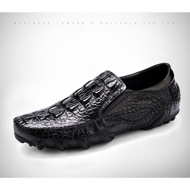 Herre Fritidssko Luksus Alligator Texture Slip-on Oxford Sko - Sort