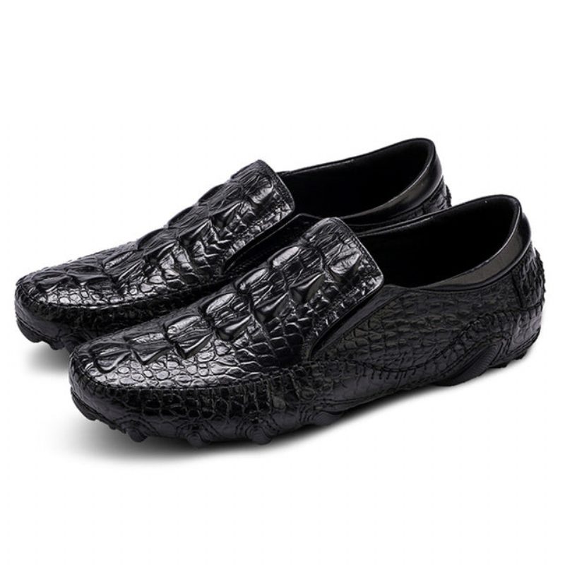 Herre Fritidssko Luksus Alligator Texture Slip-on Oxford Sko - Sort