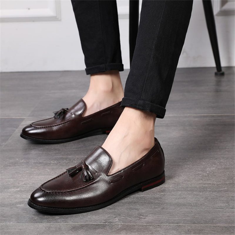 Herre Loafers Glamourous Tassel Strap Brudekjole Sko - Kaffe