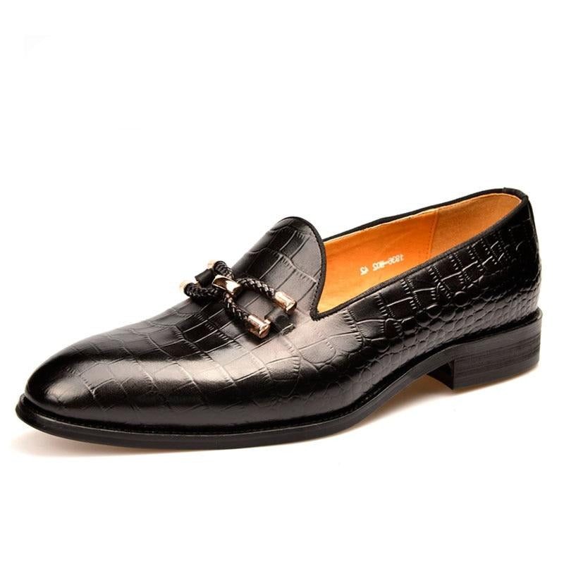 Herre Loafers Luksus Krokodille Læder Slip On Brogue Sko - Sort