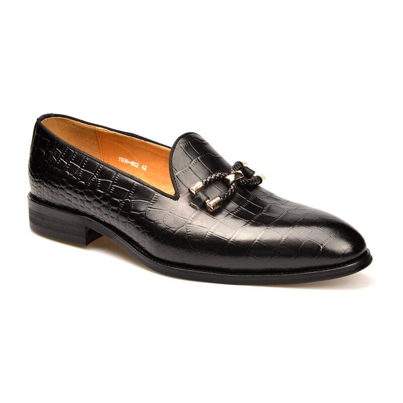 Herre Loafers Luksus Krokodille Læder Slip On Brogue Sko - Sort