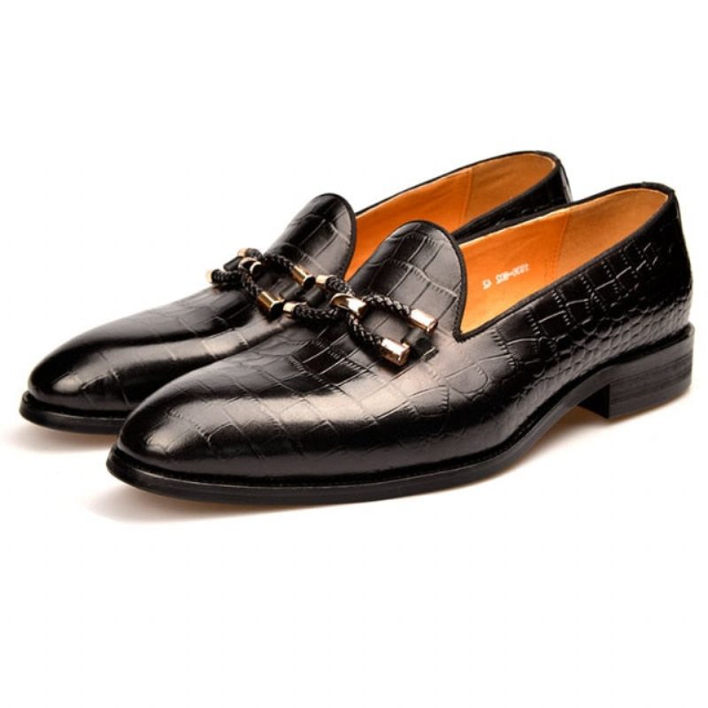 Herre Loafers Luksus Krokodille Læder Slip On Brogue Sko - Sort