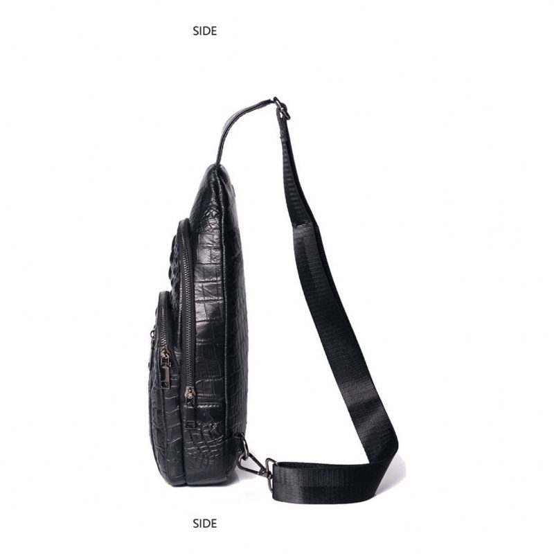 Herre Skuldertasker Crossbody Messenger Taske I Læder - Sort