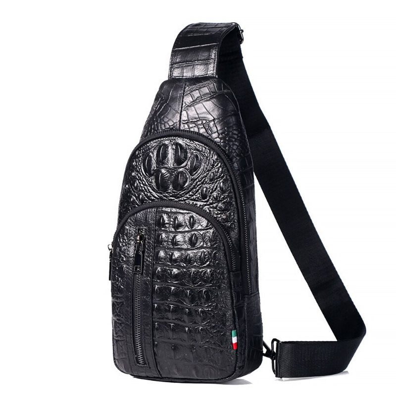 Herre Skuldertasker Crossbody Messenger Taske I Læder - Sort