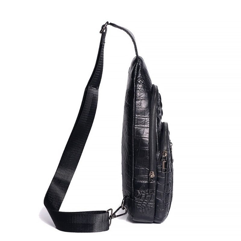 Herre Skuldertasker Crossbody Messenger Taske I Læder - Sort