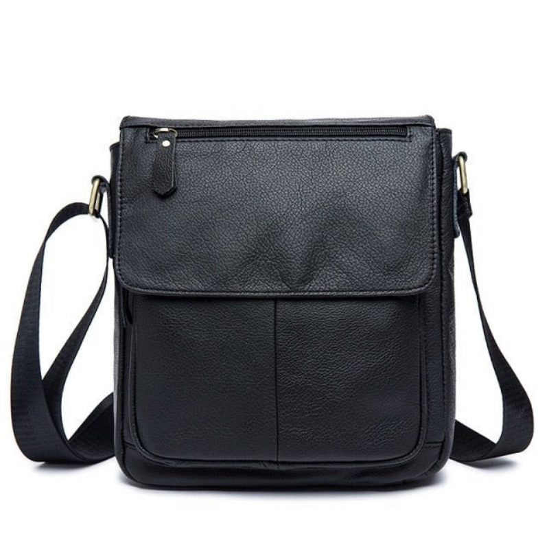 Herre Skuldertasker Crossbody Taske I Læder - Sort