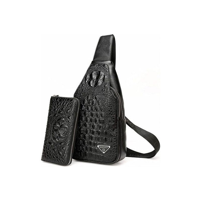 Herre Skuldertasker Eksotisk Croc-print Single Strap Sling Rygsæk - Sort Sæt