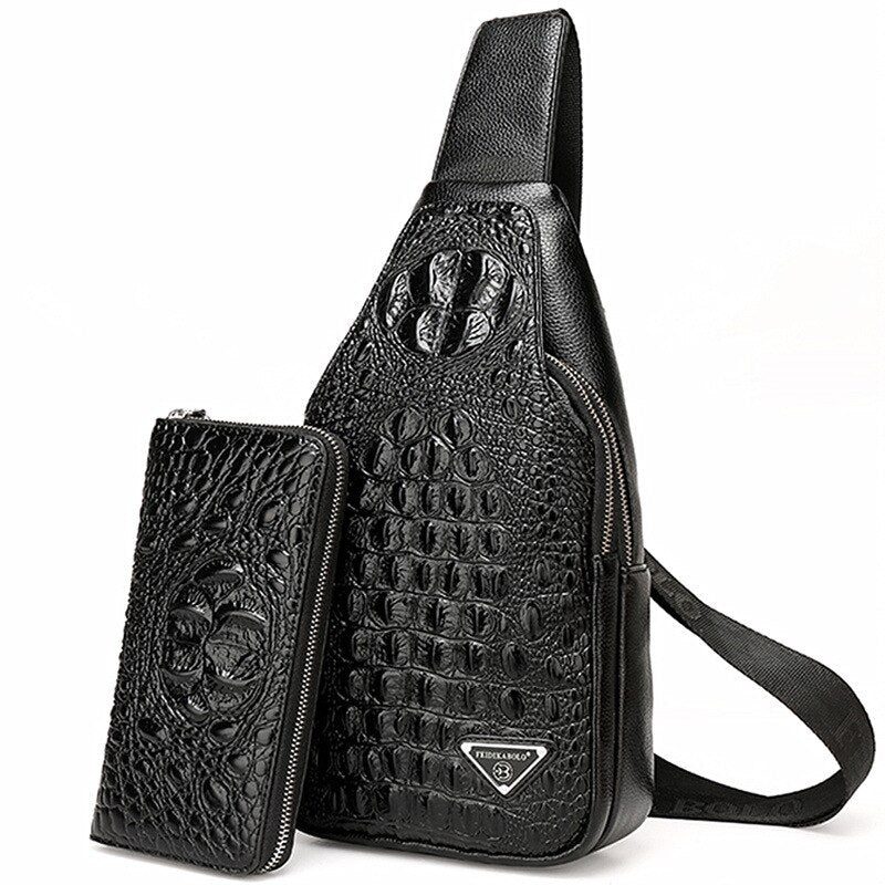 Herre Skuldertasker Eksotisk Croc-print Single Strap Sling Rygsæk - Sort Sæt