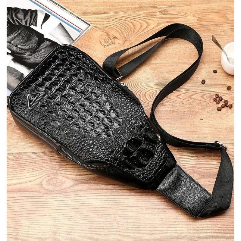 Herre Skuldertasker Eksotisk Croc-print Single Strap Sling Rygsæk - Sort