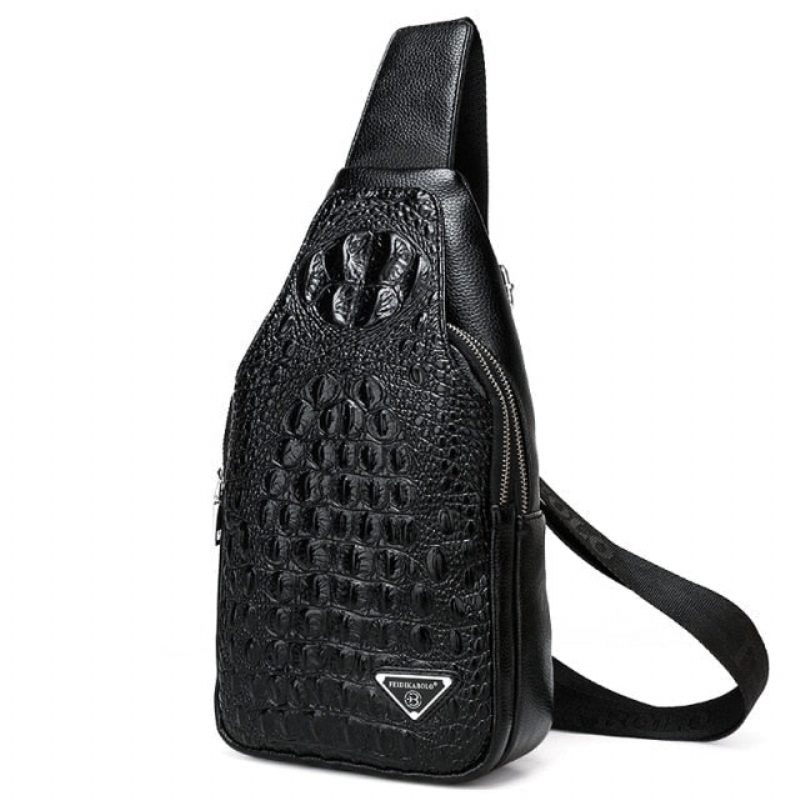 Herre Skuldertasker Eksotisk Croc-print Single Strap Sling Rygsæk - Sort