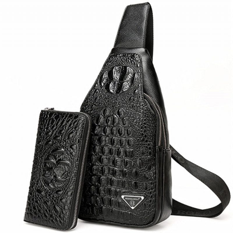 Herre Skuldertasker Eksotisk Croc-print Single Strap Sling Rygsæk - Sort