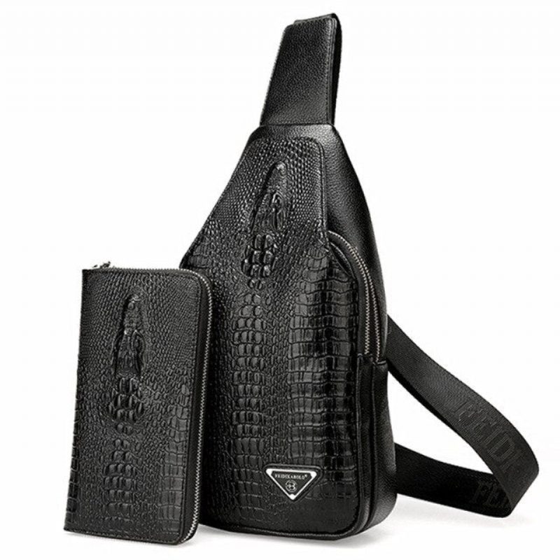 Herre Skuldertasker Eksotisk Croc-print Single Strap Sling Rygsæk - Sort