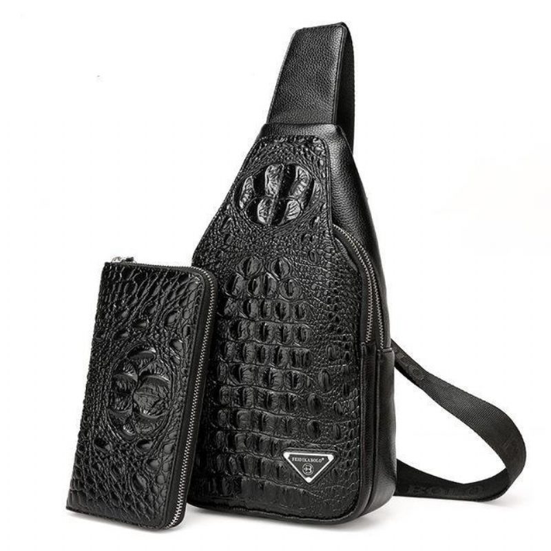 Herre Skuldertasker Eksotisk Croc-print Single Strap Sling Rygsæk - Sort Sæt 2