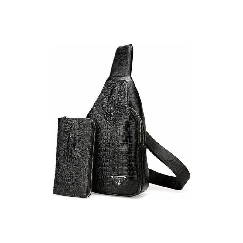 Herre Skuldertasker Eksotisk Croc-print Single Strap Sling Rygsæk - Sort Sæt 2