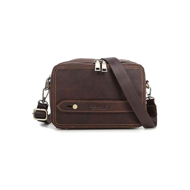 Herre Skuldertasker Elegant Crazy Horse Læder Klassisk Crossbody Taske - Kaffe