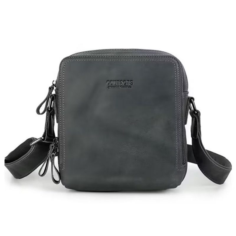 Herre Skuldertasker Elegant Crazy Horse Læder Robust Crossbody Taske - Grå