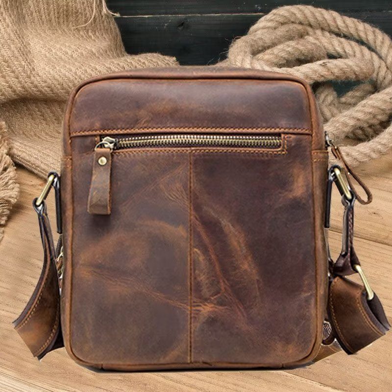 Herre Skuldertasker Elegant Crazy Horse Læder Robust Crossbody Taske - Kaffe