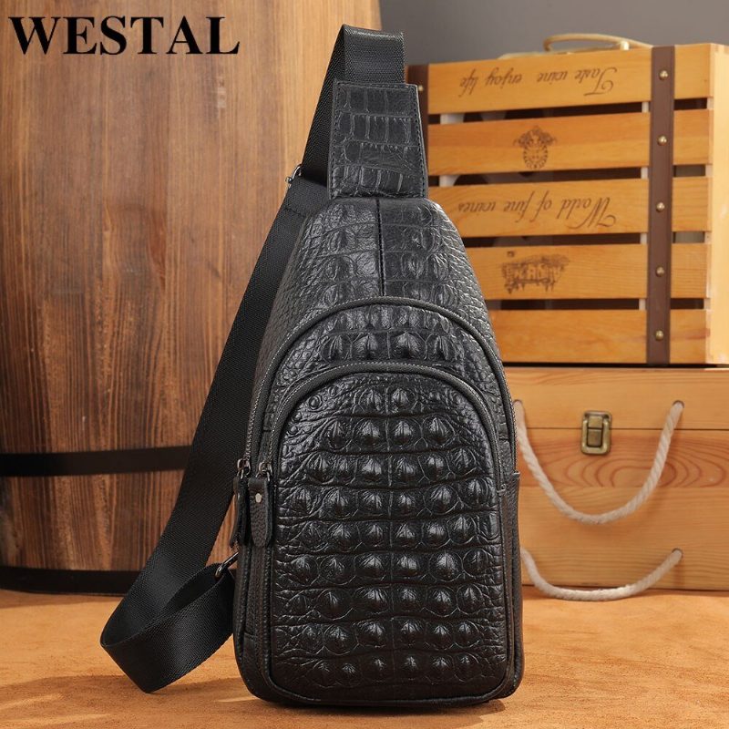 Herre Skuldertasker Exotic Chic Croc-præget Skuldertaske - Sort