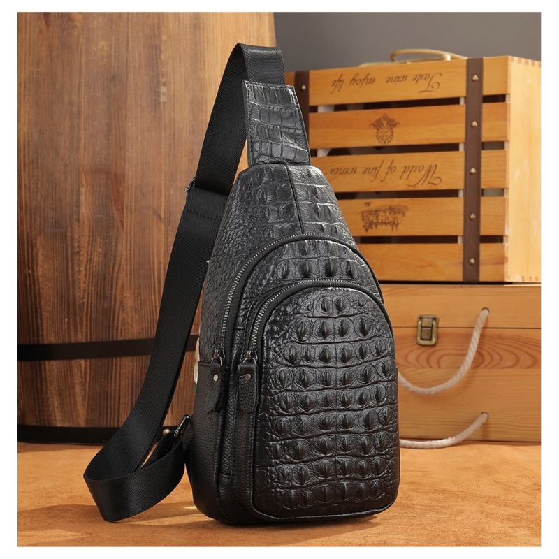 Herre Skuldertasker Exotic Chic Croc-præget Skuldertaske - Sort