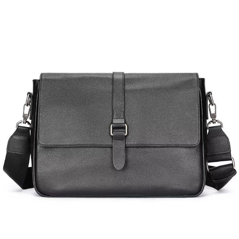 Herre Skuldertasker Luksus Ægte Læder Flap Crossbody Taske - Sort