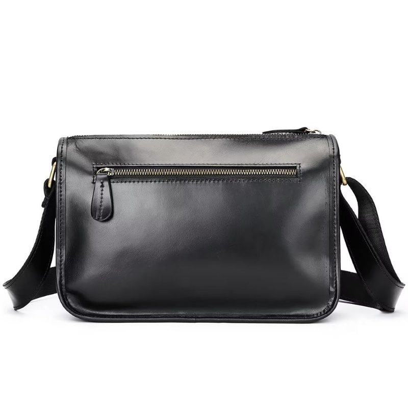 Herre Skuldertasker Luksus Ægte Læder Flap Klassisk Crossbody Taske - Sort